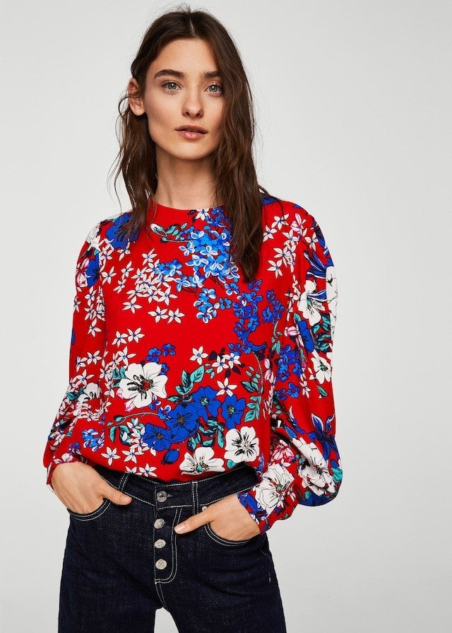 Mango red floral blouse