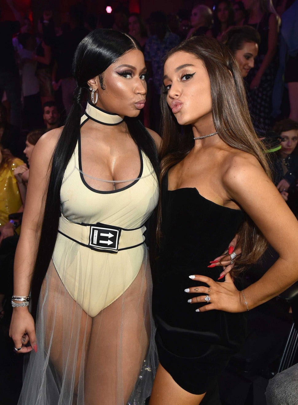 Nicki Minaj and Ariana Grande at the MTV VMAs in New York City on Aug. 20