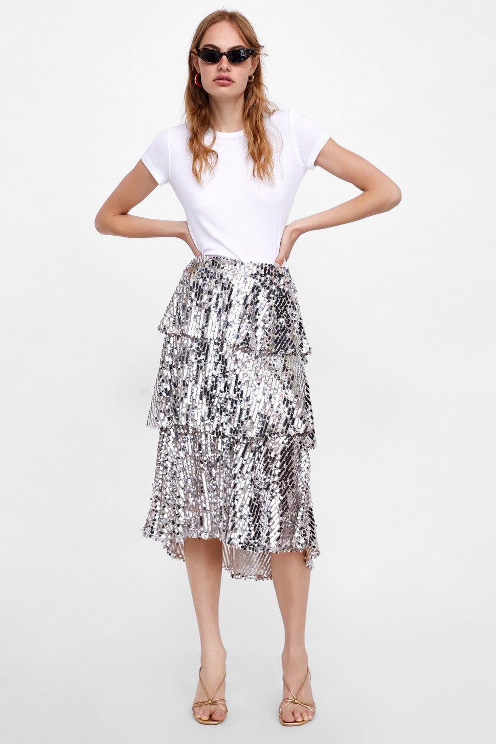 Zara silver sequin skirt