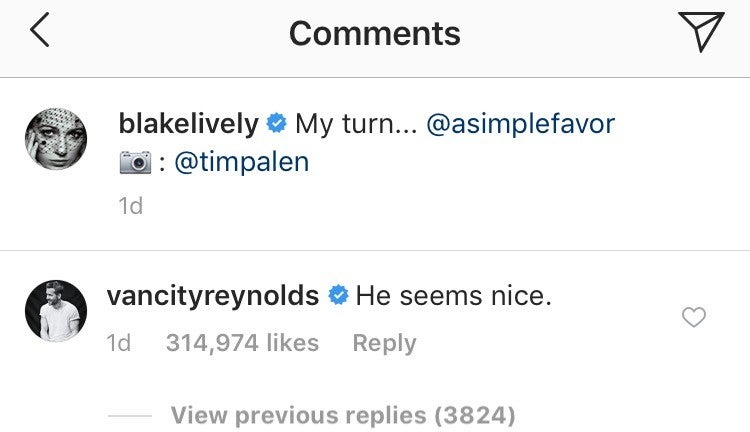 Blake Lively Ryan Reynolds Instagram Comments
