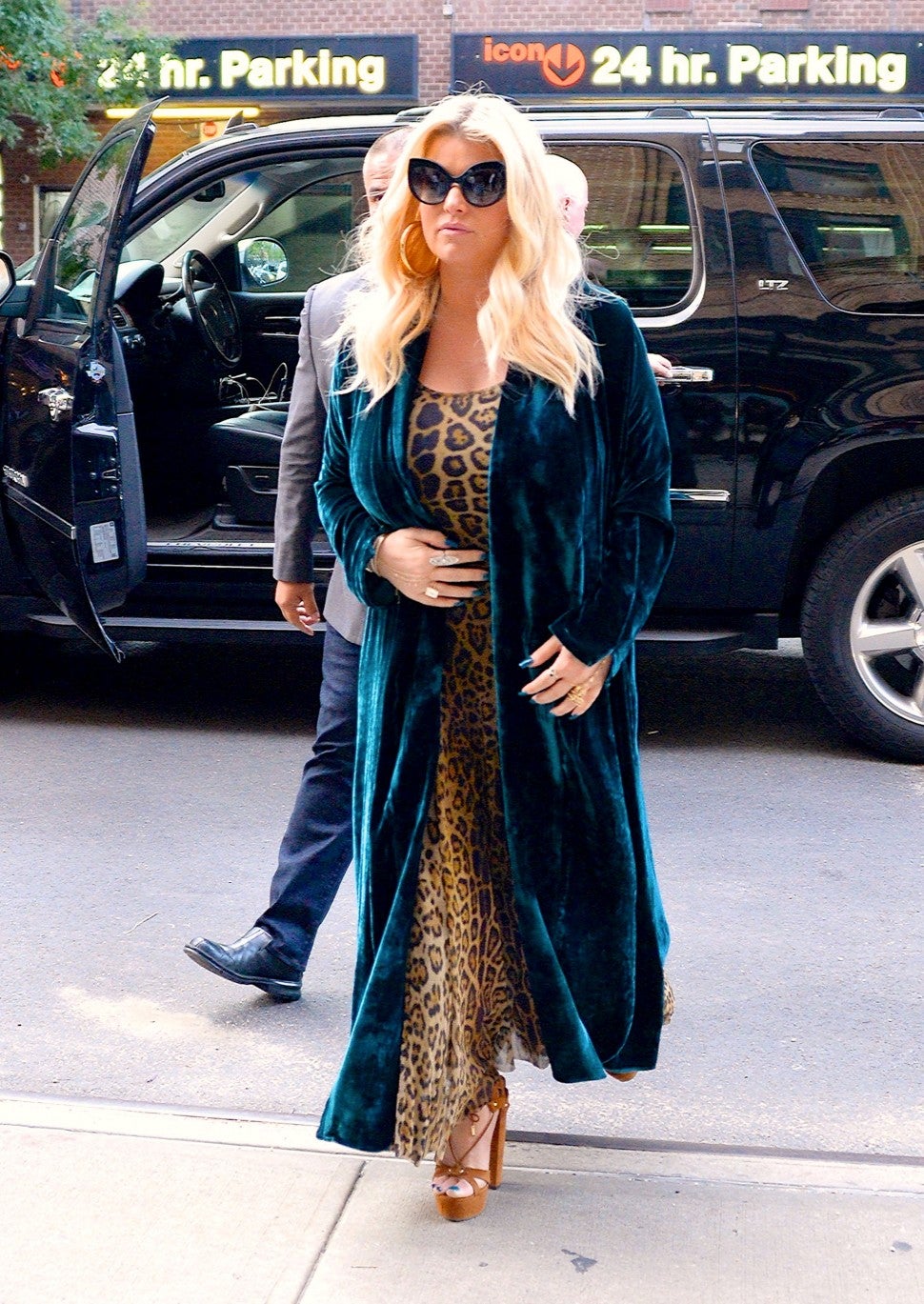 Jessica Simpson leopard dress and velvet robe