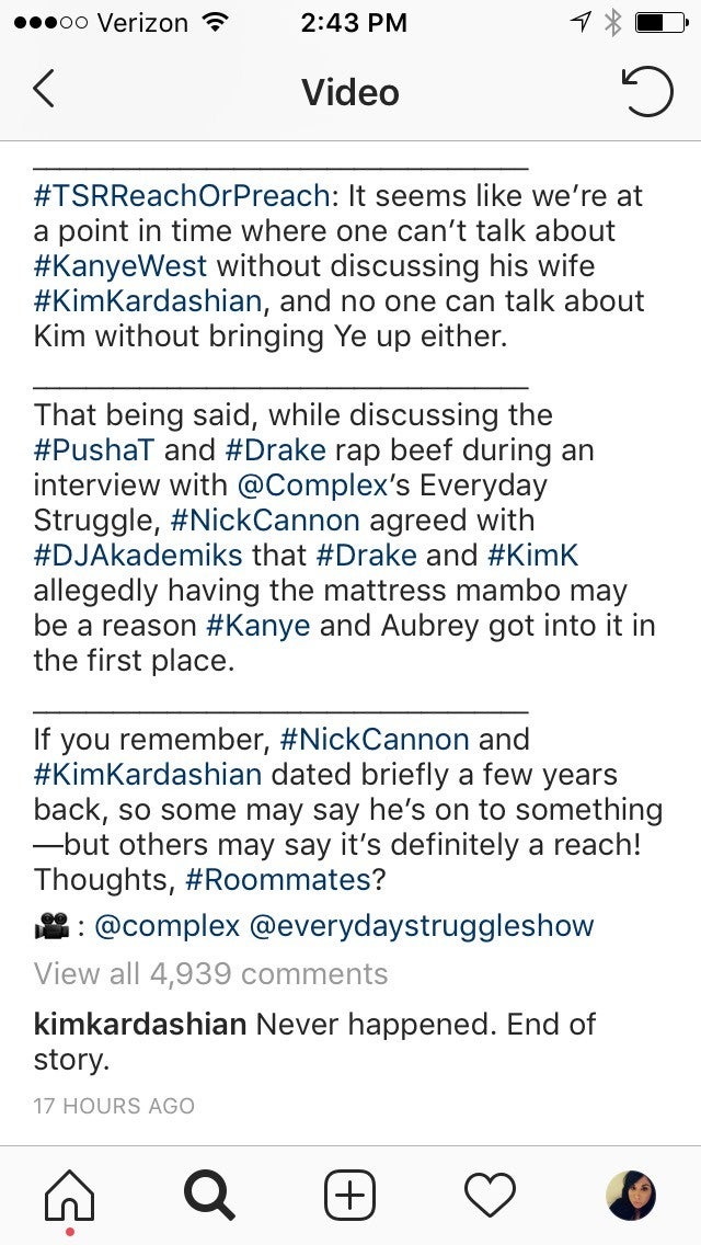 Kim Kardashian Comment on The Shade Room