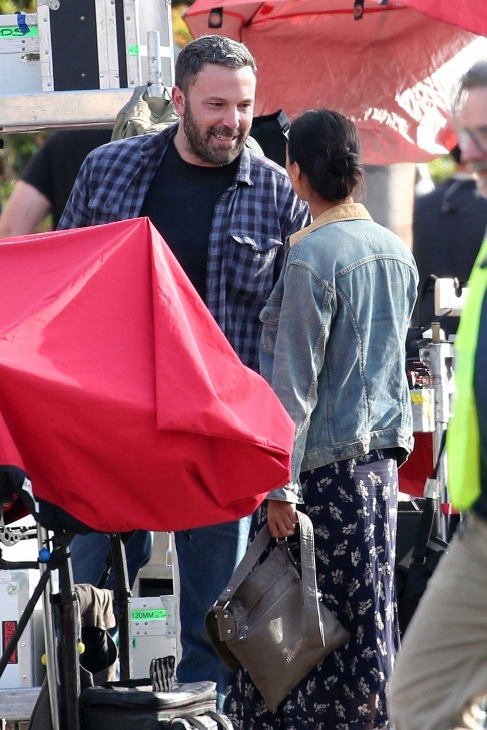 Ben Affleck and Janina Gavankar on the set of 'Torrance' in Los Angeles on Oct. 22