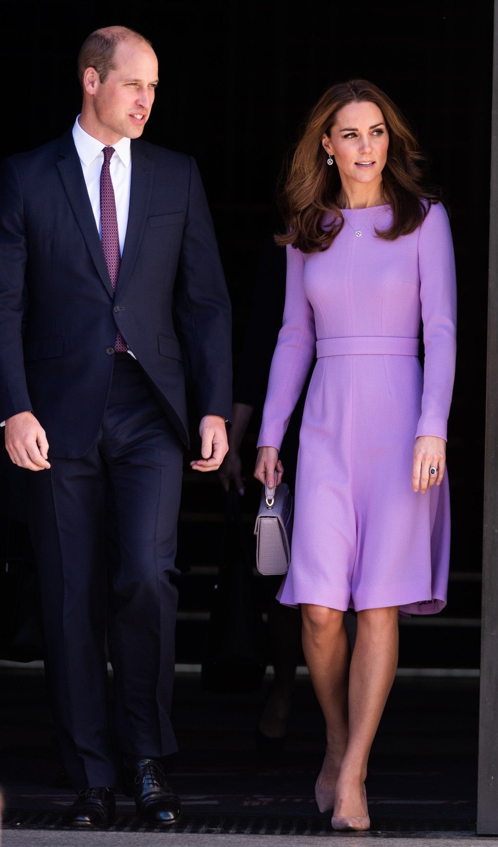 Kate Middleton in lilac dress with Prince William