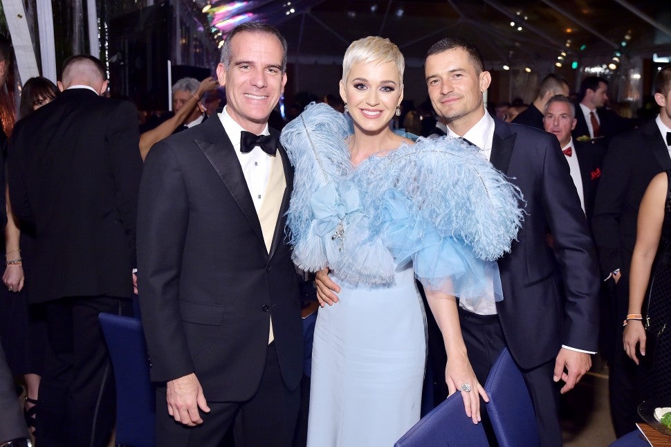 Mayor of Los Angeles Eric Garcetti, Katy Perry, and Orlando Bloom