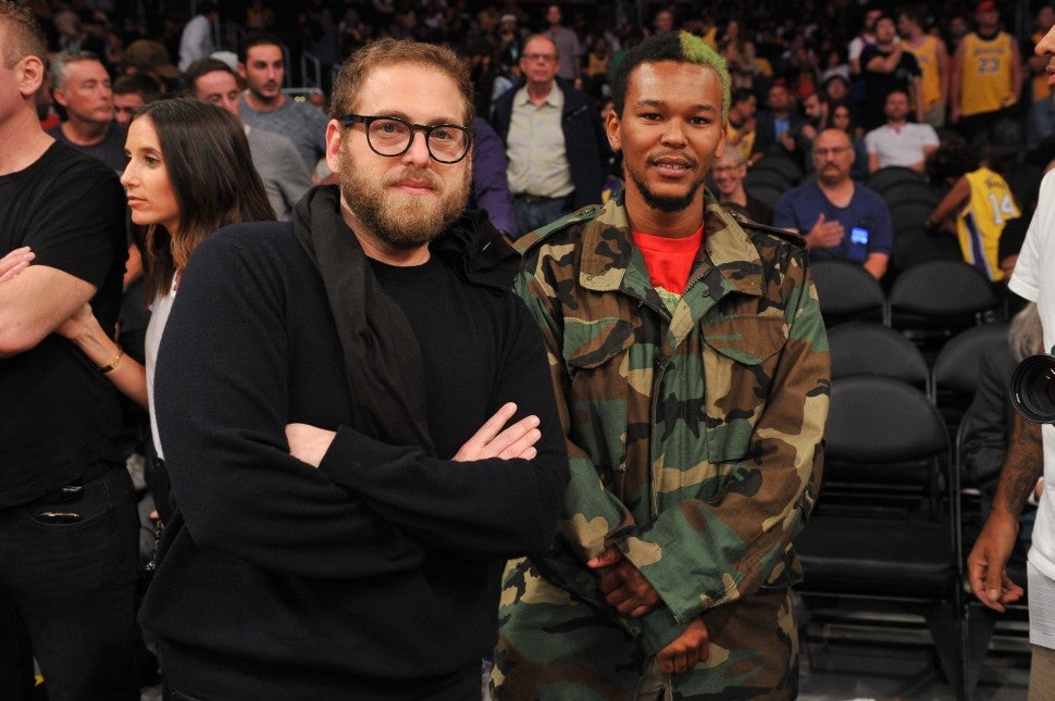 Jonah Hill and Ka-nel at the Los Angeles Lakers game at the Staples Center on Oct. 20