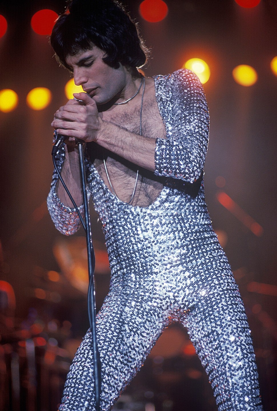 Freddie Mercury in sequin bodysuit 1977