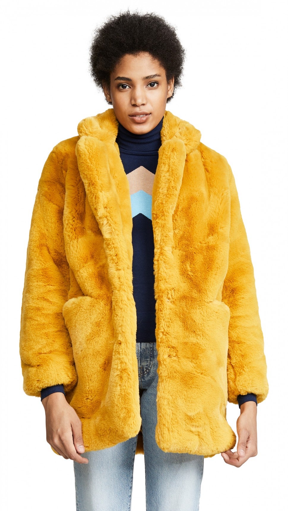 Apparis yellow faux fur coat
