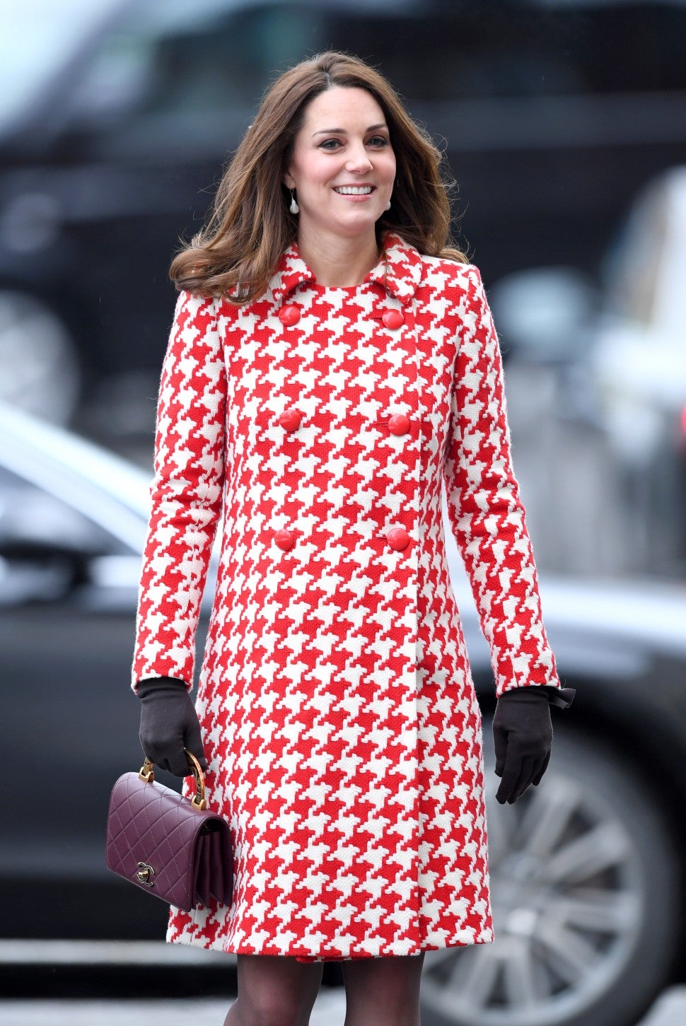 Kate Middleton in red houndstooth coat in Sweden