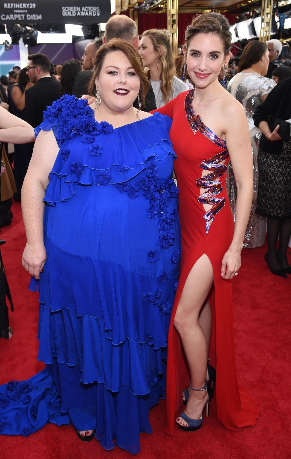 Chrissy Metz and Alison Brie attend the 24th Annual Screen Actors Guild Awards at The Shrine Auditorium on January 21, 2018 in Los Angeles, California.