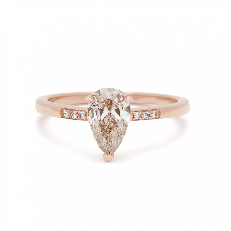 Anna Sheffield rose gold pear engagement ring