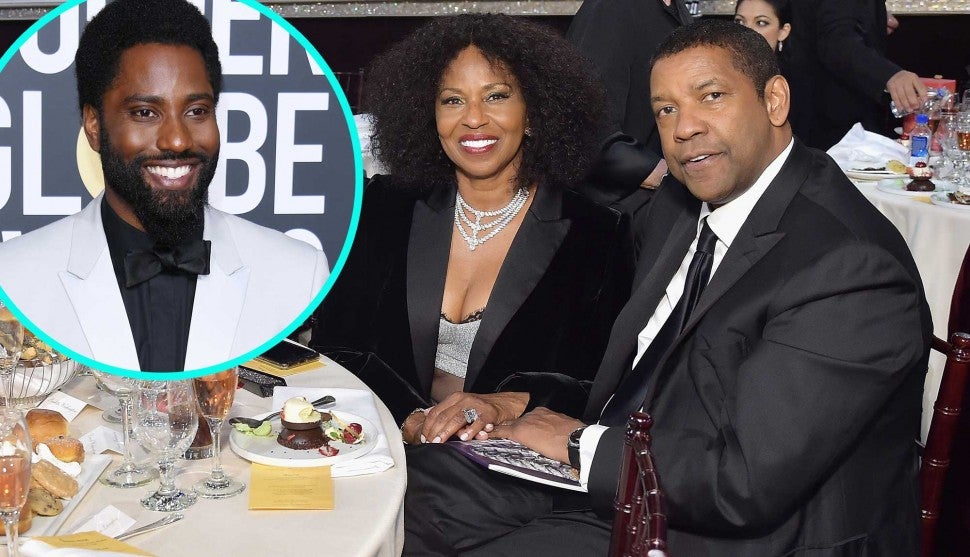 Denzel Washington and Paulette Washington with John David Washington at the 2019 Golden Globes