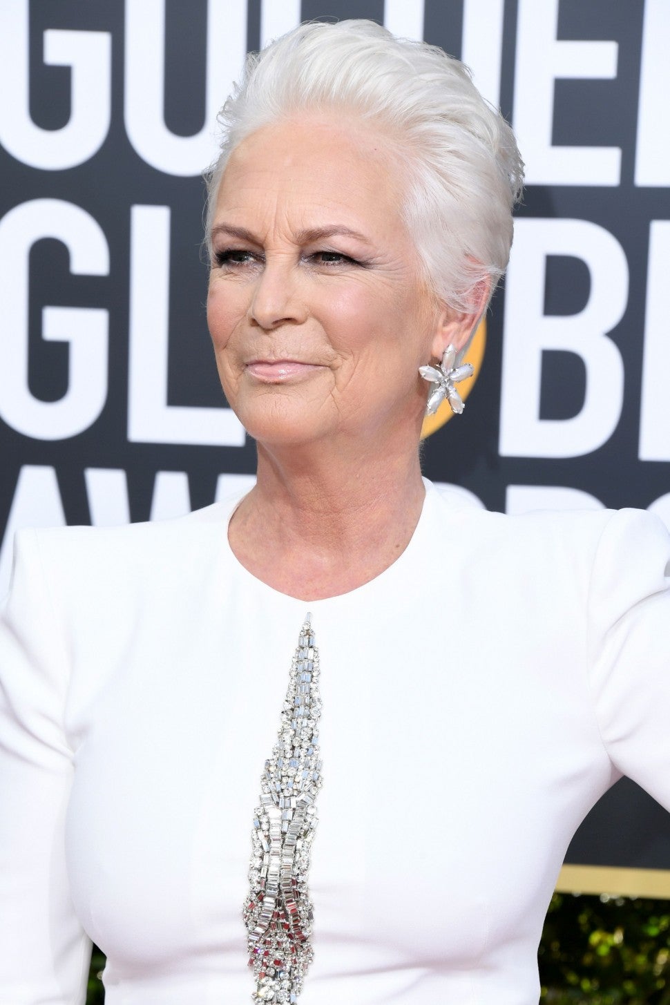 Jamie Lee Curtis Stuns With Icy White Hair and Matching Dress at 2019