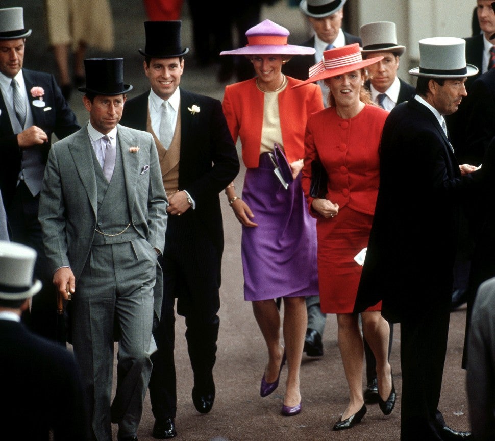 Princess Diana in red and purple 1990