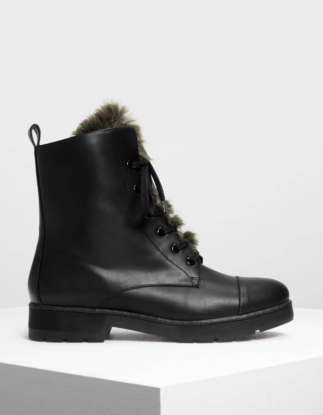 Charles & Keith furry detail combat boot