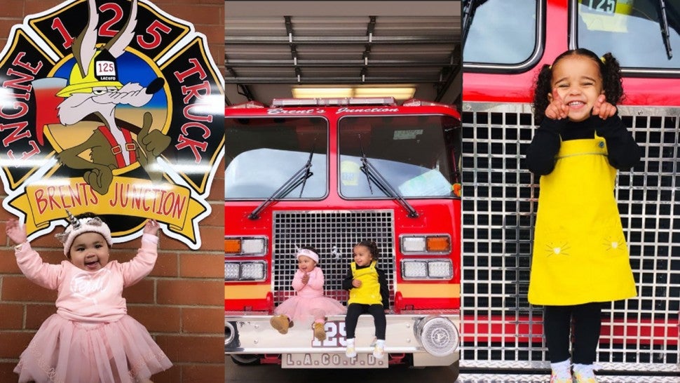 True Thompson and Dream Kardashian at local fire station
