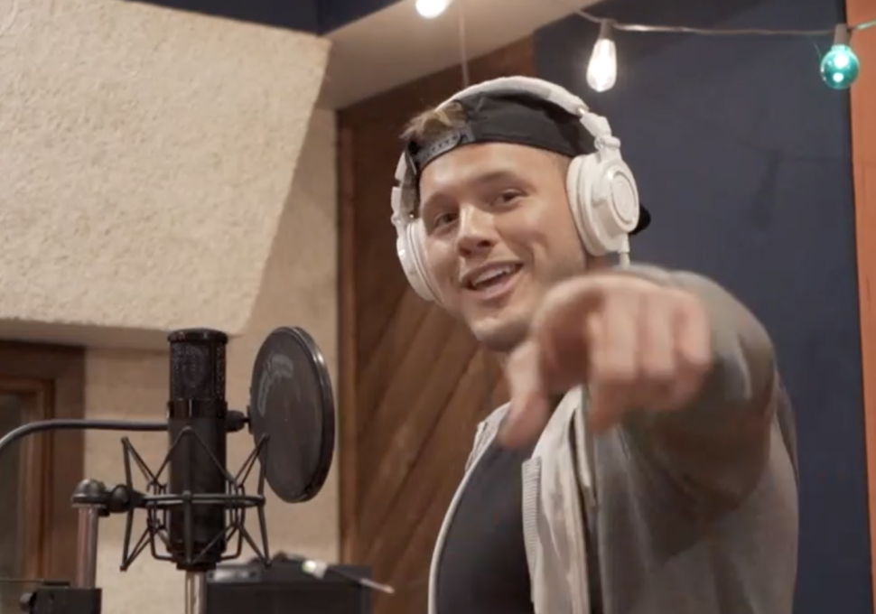 Colton Underwood in the studio with O-Town