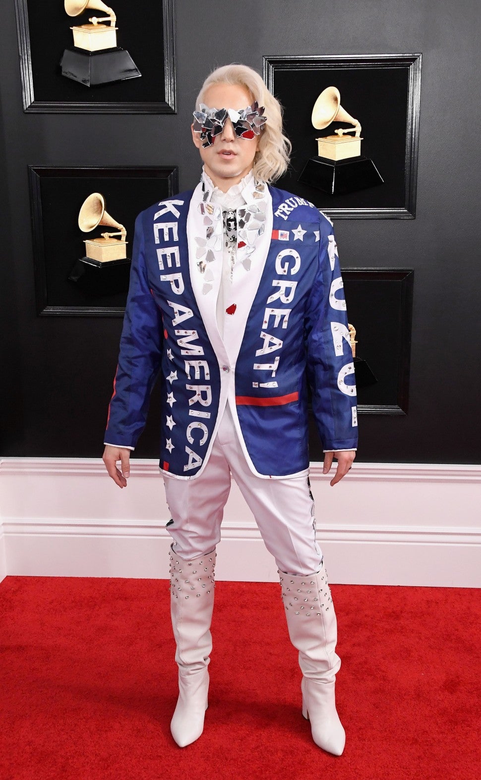 Ricky Rebel in Trump jacket at Grammys