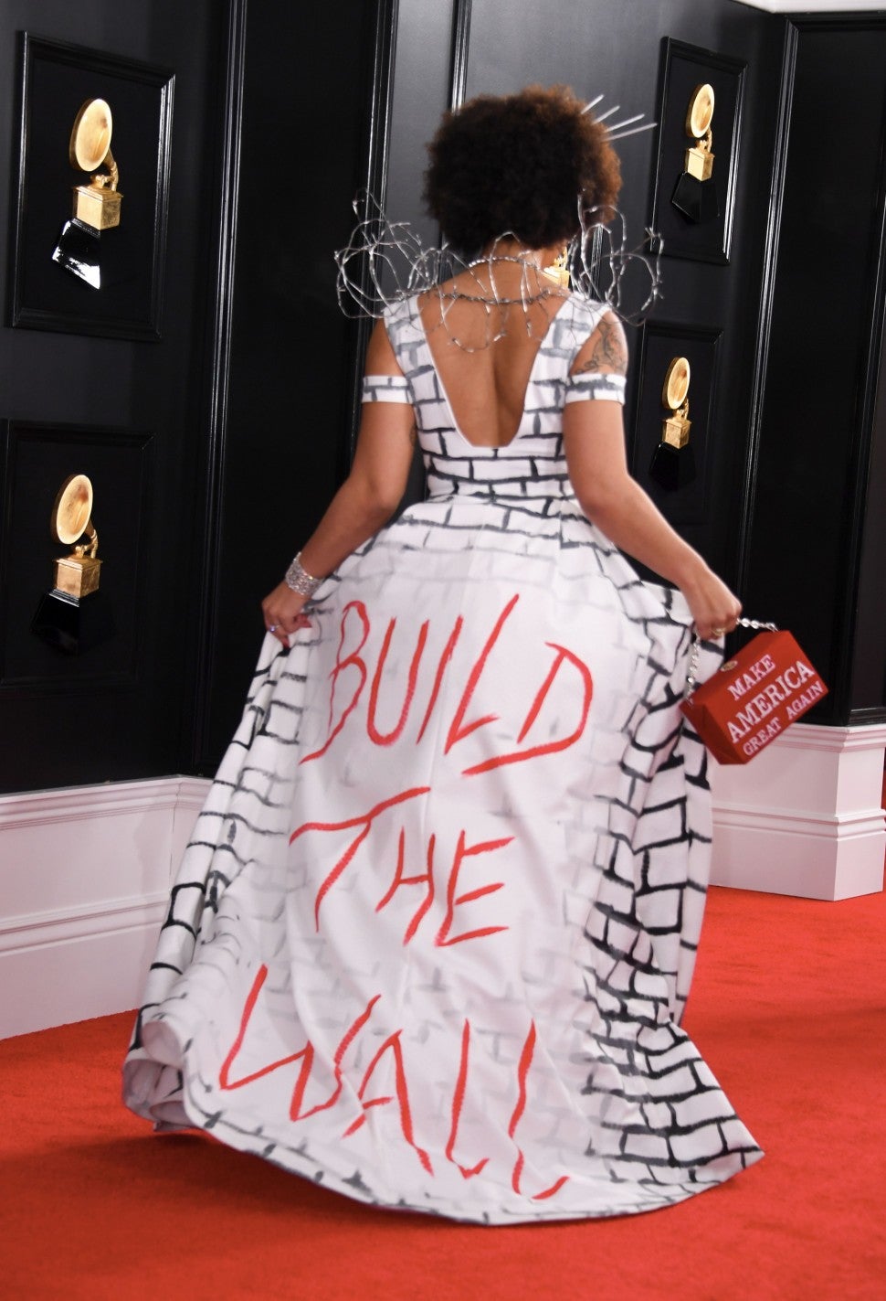 Princess Joy Villa in build the wall dress at Grammys
