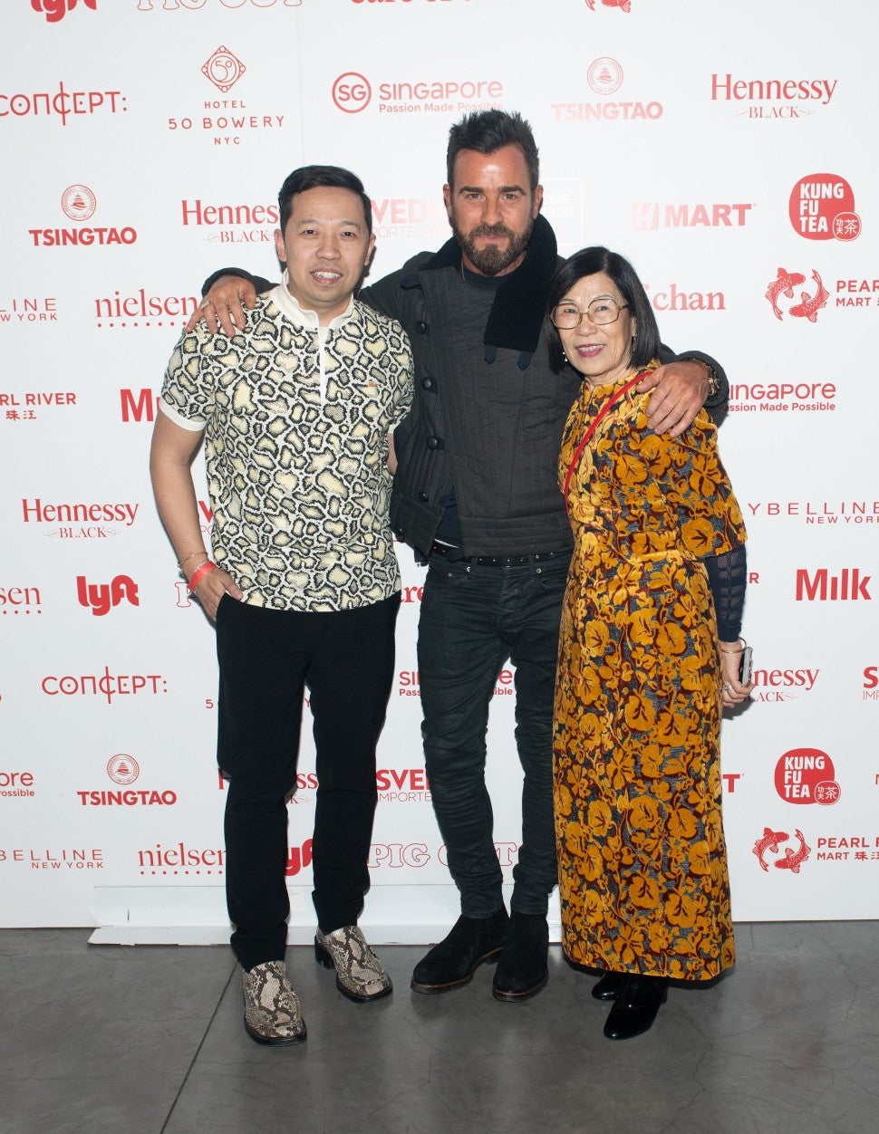 Humberto Leon, Justin Theroux and Wendy Leon attend the Opening Ceremony Lunar New Year 2019 celebration during New York Fashion Week on February 10, 2019 in New York City.