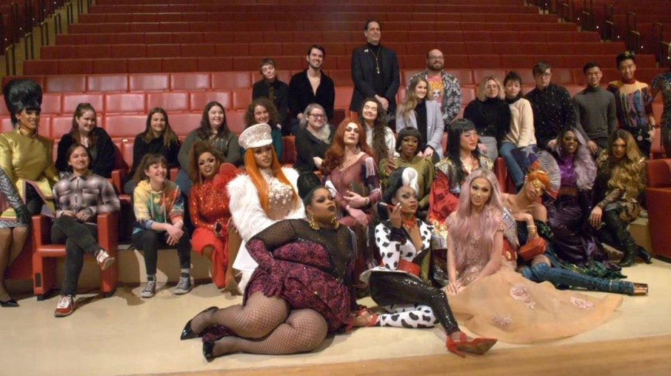 The queens of 'RuPaul's Drag Race' season 11 pose with students and staff from The New School in New York City.