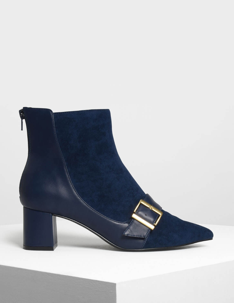 Charles & Keith navy blue buckle boot