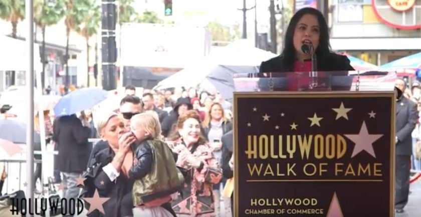Pink wiping Jameson's nose at Hollywood Walk of Fame ceremony
