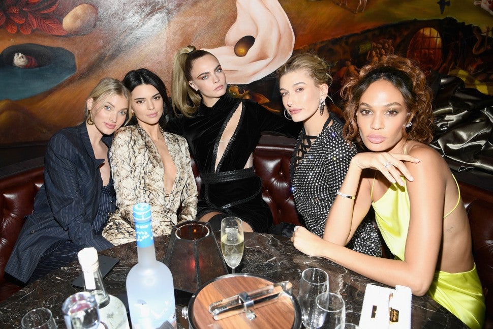 Elsa Hosk, Kendall Jenner, Cara Delevingne, Hailey Bieber and Joan Smalls at Times Square Edition party