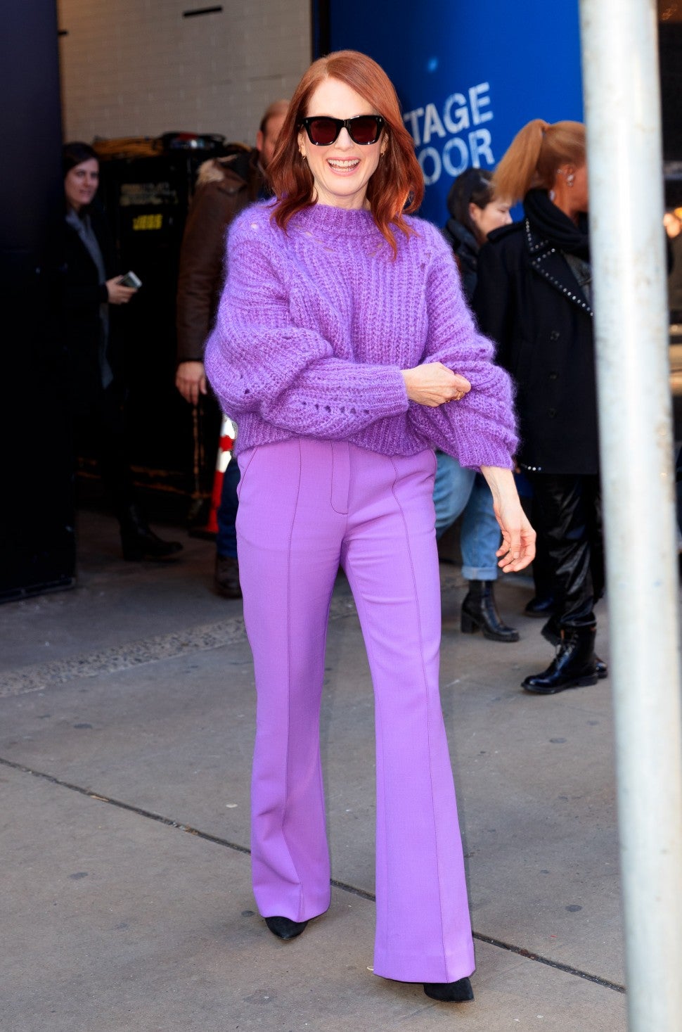 Julianne Moore in monochrome purple outfit