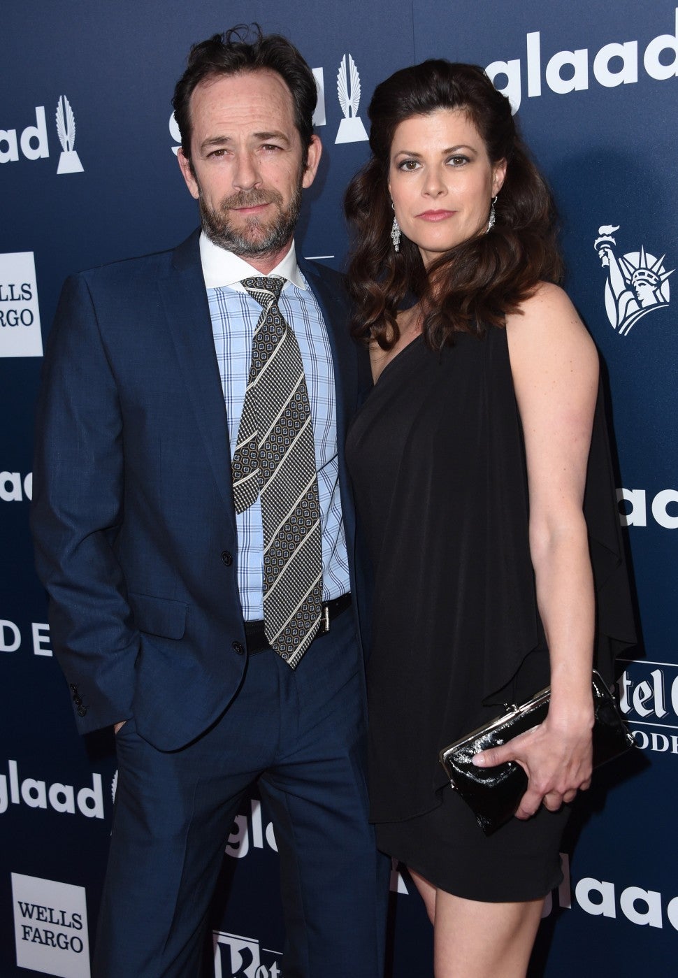 Luke Perry and girlfriend attend the 28th annual GLAAD Media awards at the Beverly Hilton hotel in Beverly Hills, California, April 1, 2017.