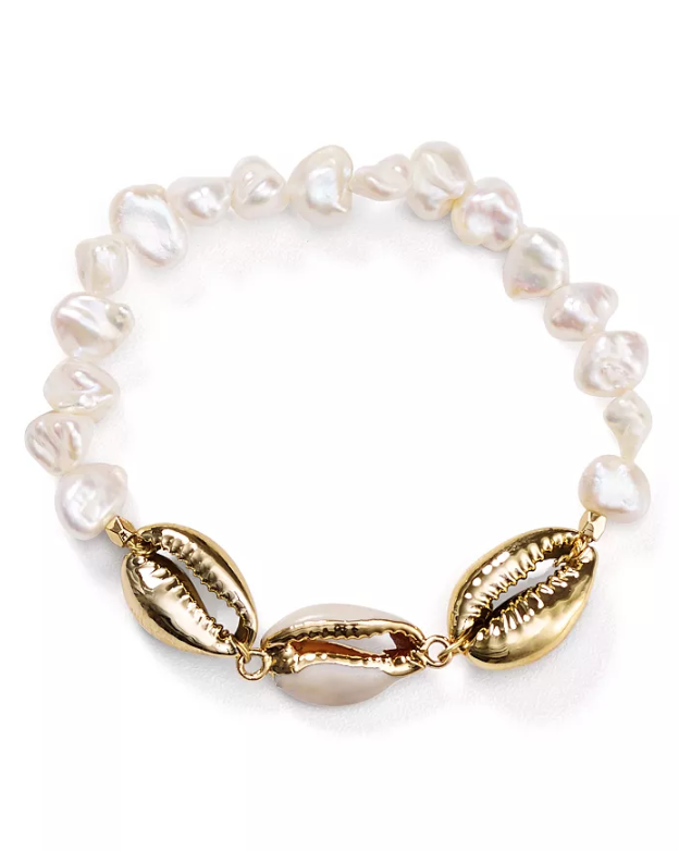 Aqua shell and pearl bracelet