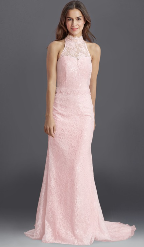 Azazie pink lace wedding dress