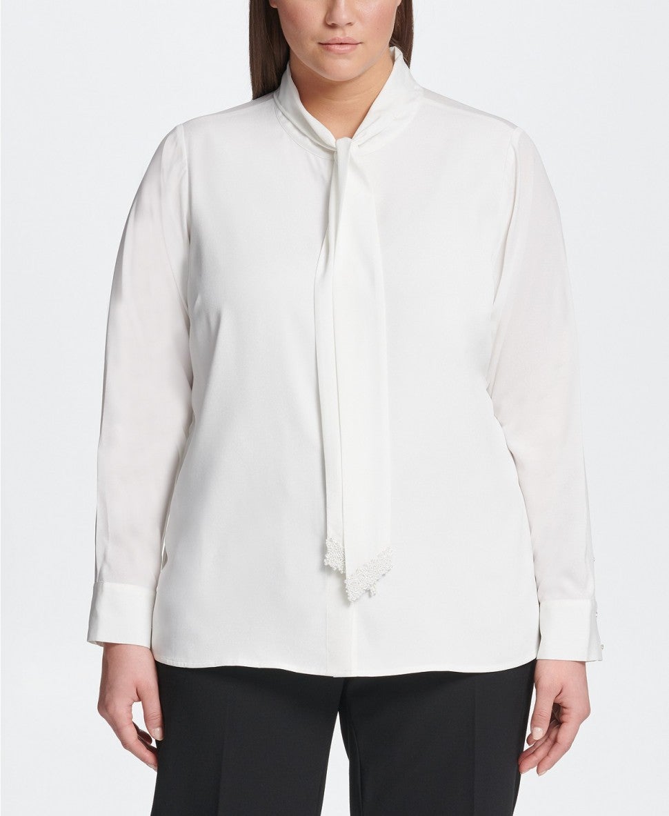 Calvin Klein plus size white tie-neck blouse