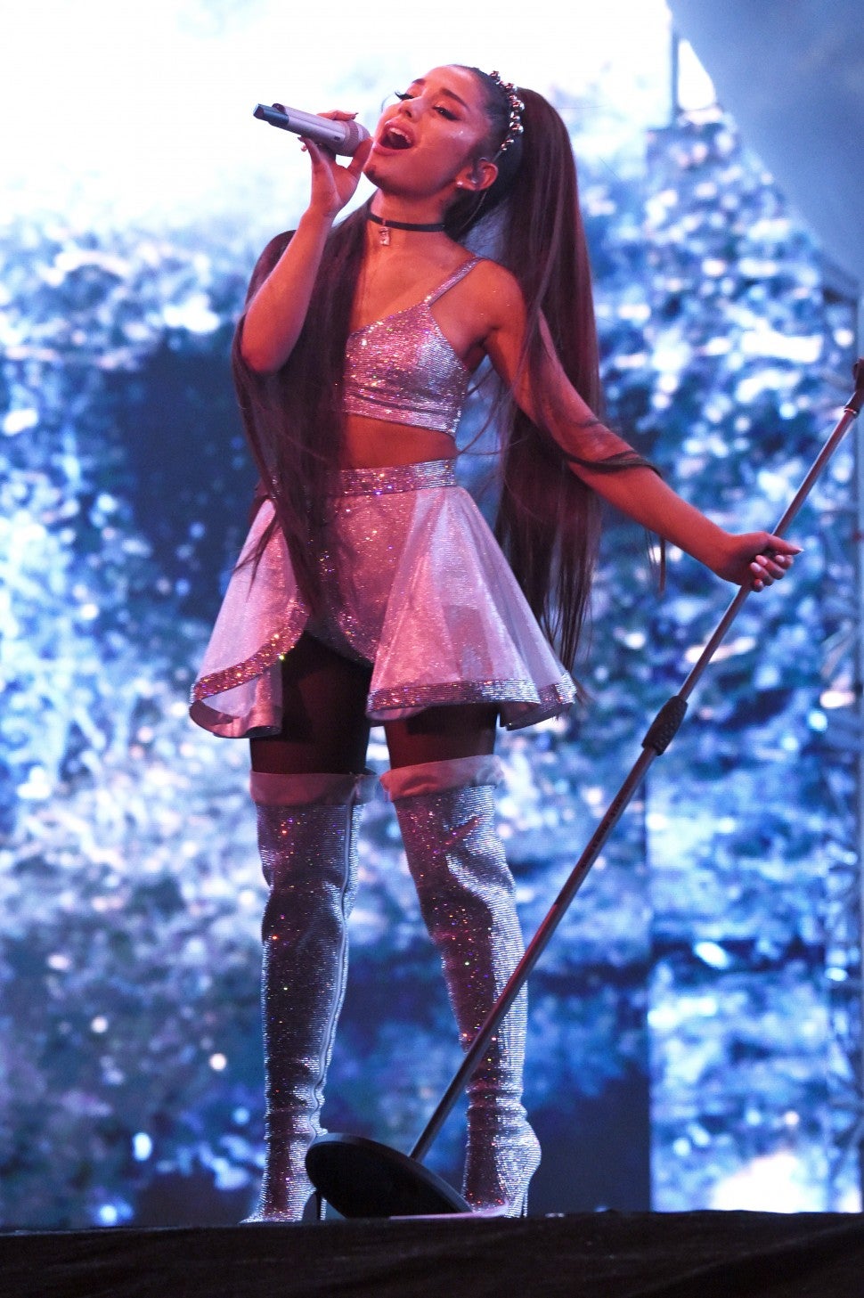Ariana Grande pink sequin outfit at Coachella