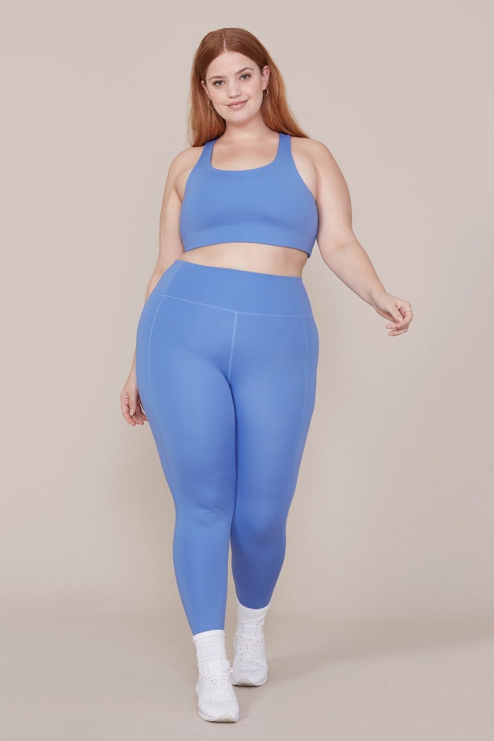 Girlfriend Collective periwinkle blue bra and legging