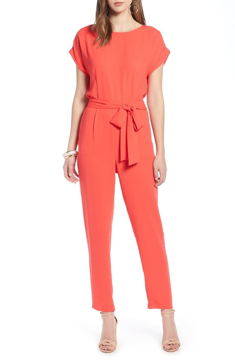 Halogen orange short sleeve jumpsuit