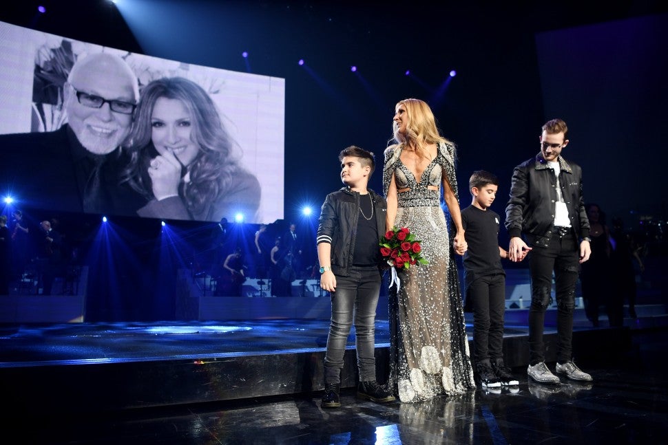 Celine Dion with sons Rene, Eddy and Nelson.