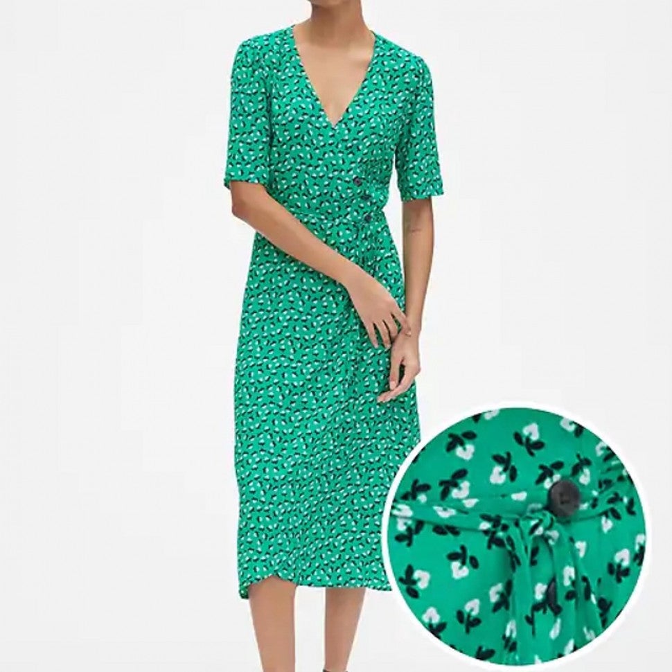 Gap green floral wrap dress