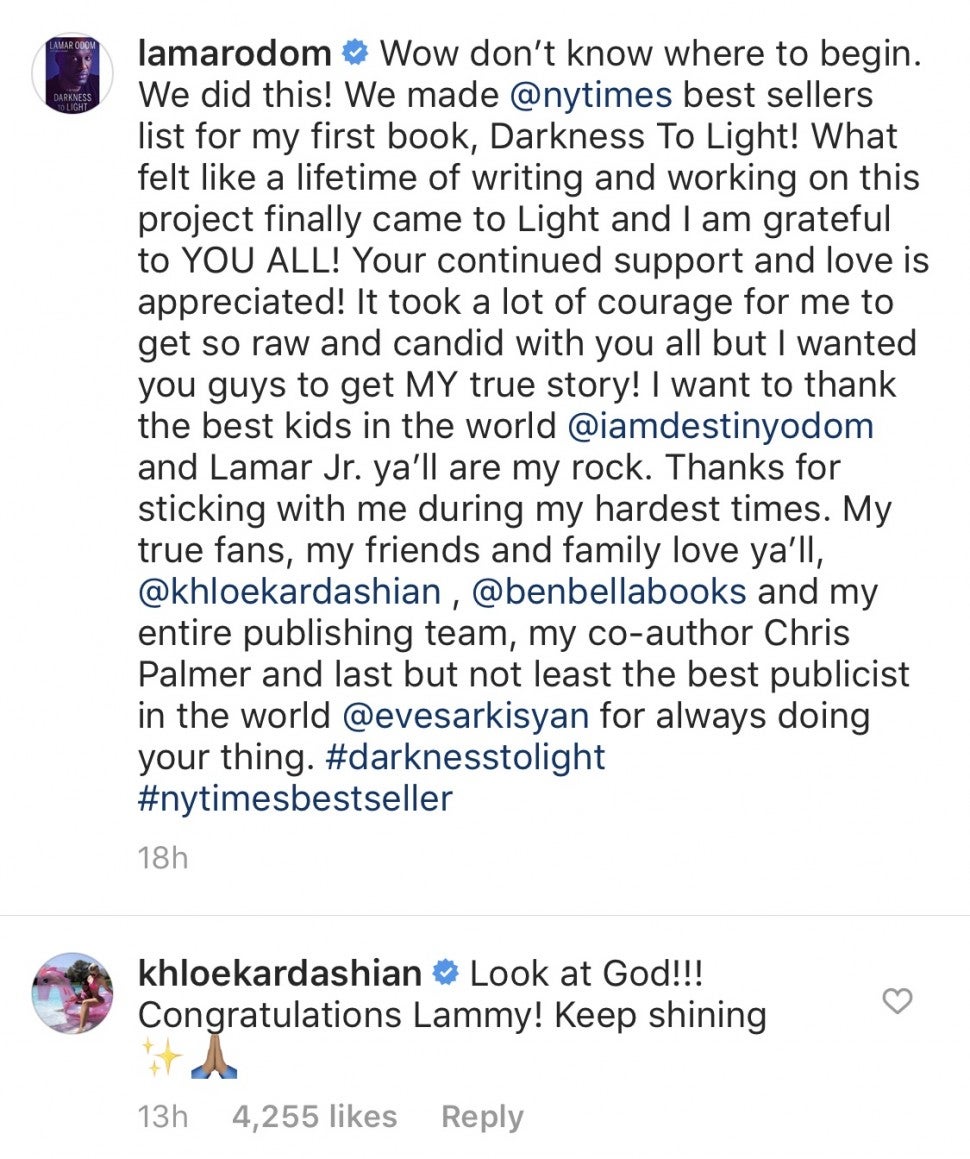 Khloe Kardashian Lamar Odom comment 2019