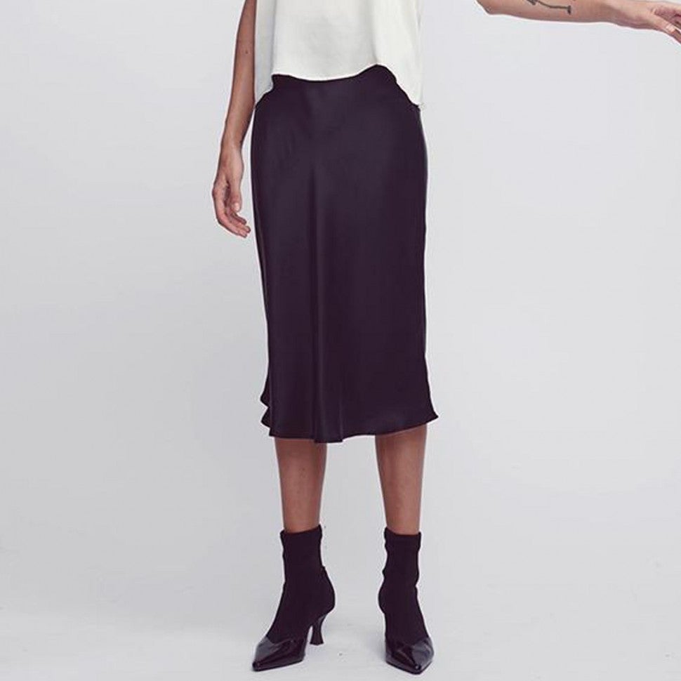 Silk Laundry black satin skirt