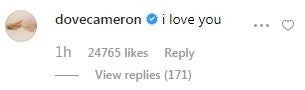 Dove Cameron's Comment on Sofia Carson's Post