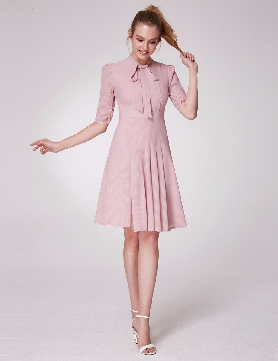 Ever-Pretty pink neck bow dress