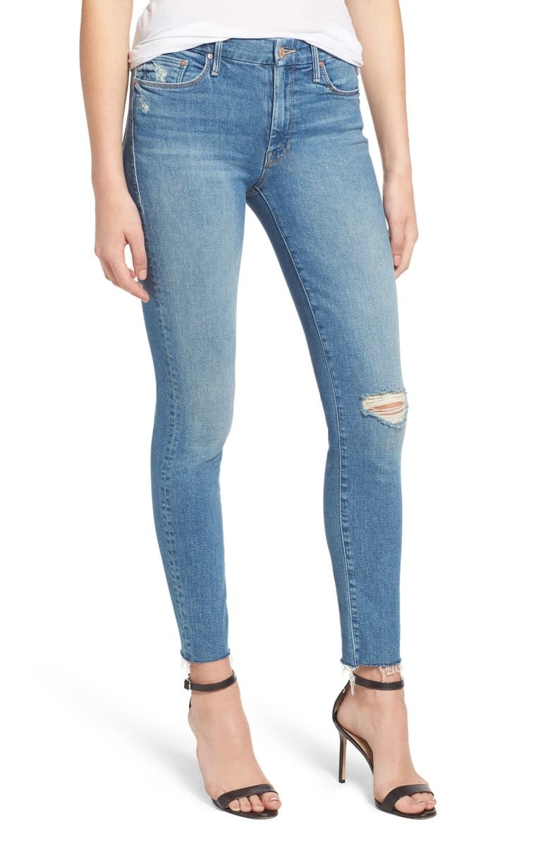 Mother The Looker Frayed Ankle Skinny Jeans