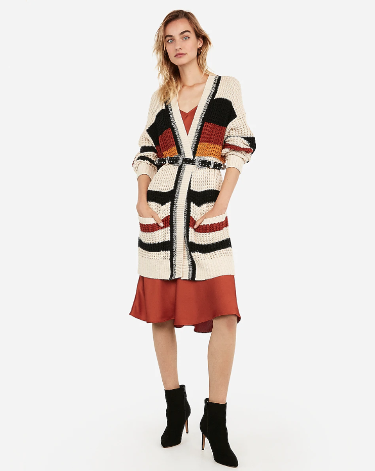 Express Striped Thermal Wedge Cardigan