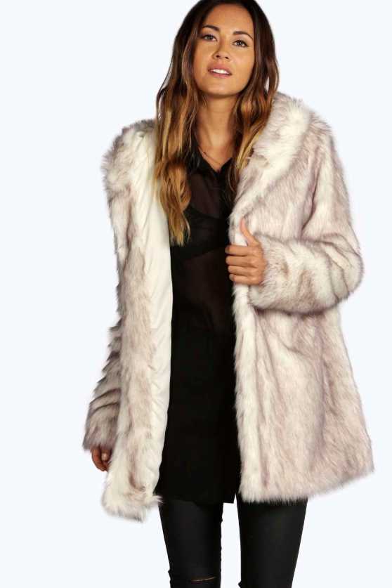 Boohoo Hooded Faux Fur Coat