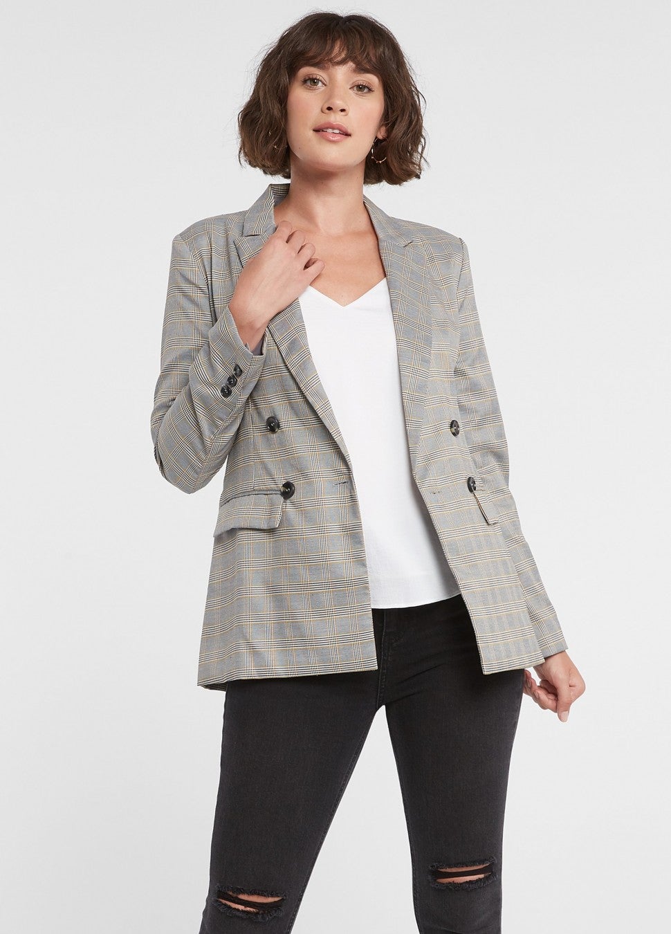 Re:named Plaid Double Breasted Blazer