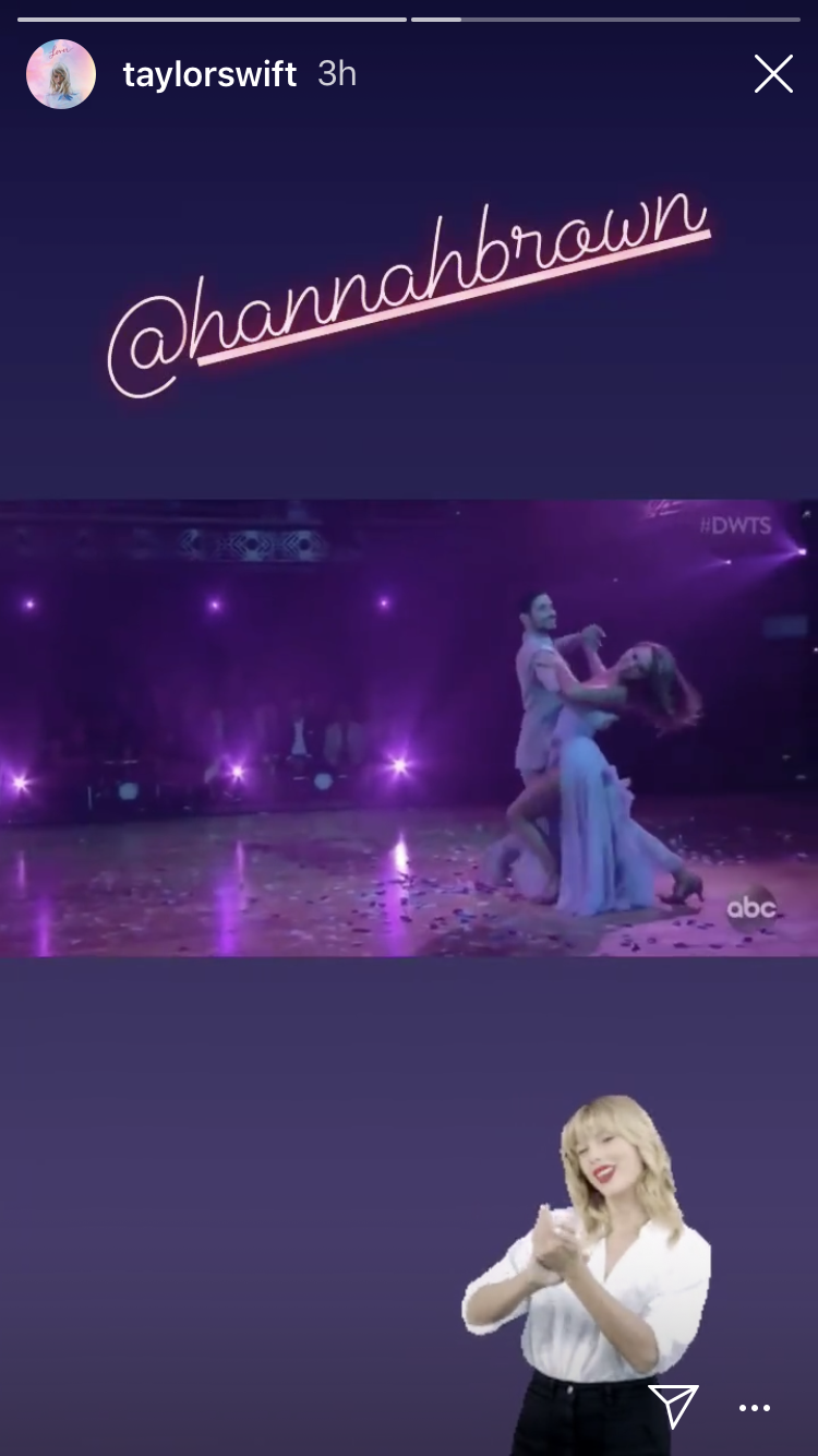 Taylor Swift posts Hannah Brown's DWTS performance
