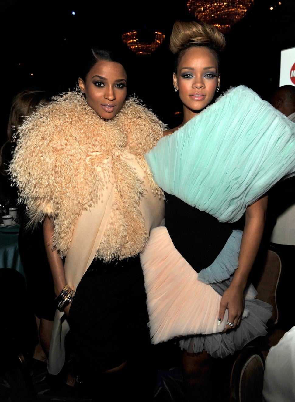 Ciara and Rihanna at the 52nd Annual GRAMMY Awards - Salute To Icons Honoring Doug Morris held at The Beverly Hilton Hotel on January 30, 2010 in Beverly Hills, California.