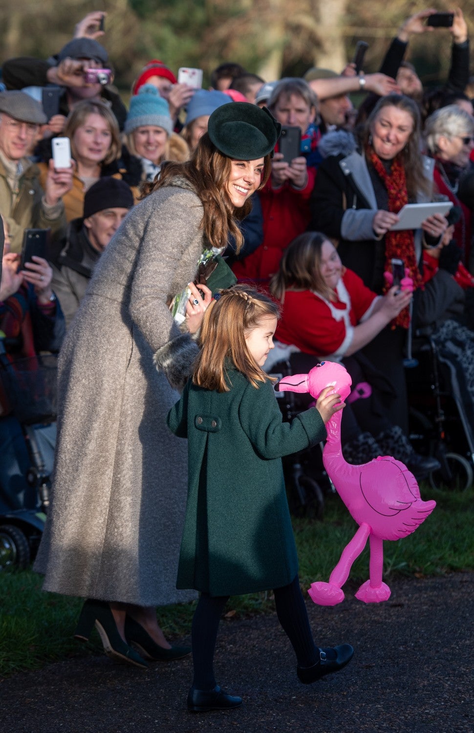 Duchess of Cambridge and Princess Charlotte after attending the Christmas Day morning church service 