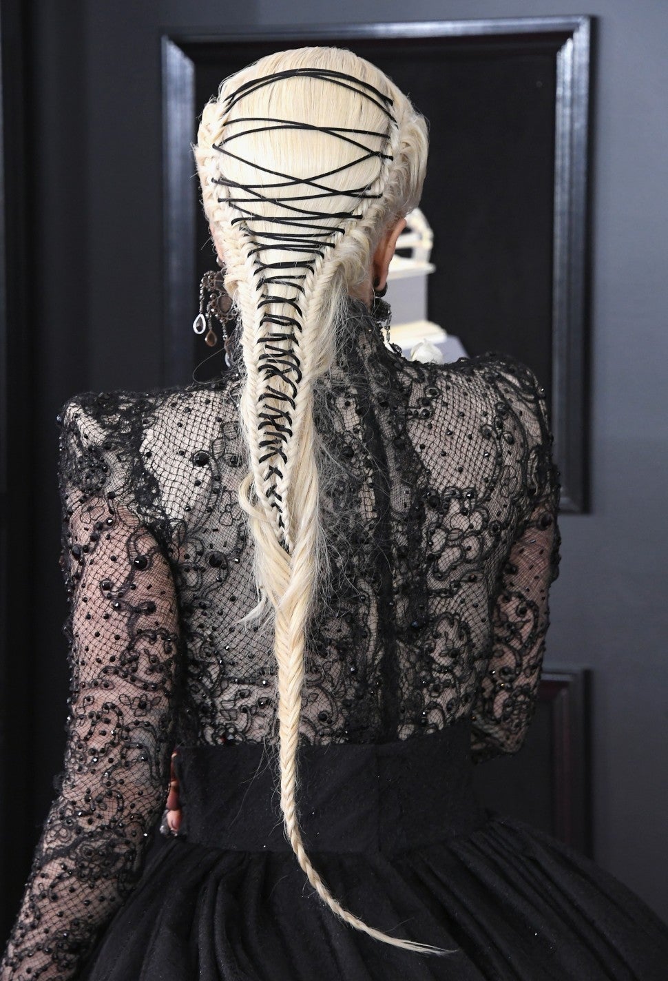 Lady Gaga corset braid at 2018 GRAMMYs